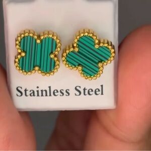 Gold and Green Stainless Steel Earrings